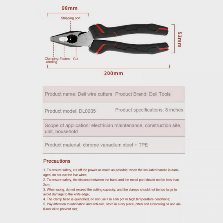 6 Inch Wire Cutters, Chrome Vanadium Steel Pliers for Electrical Cable,  Hand Cutting Tool