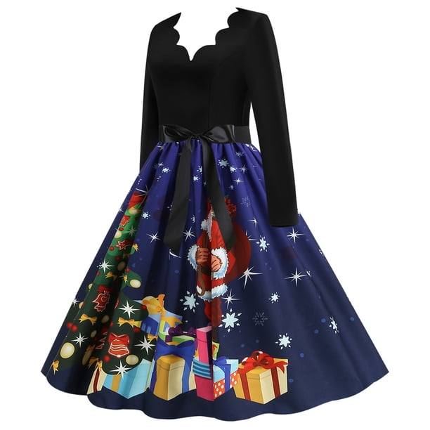 Vestido de mujer Patchword Vintage Rockabilly Vestidos Vestido de fiesta con lazo de Navidad Fridja nbo1766