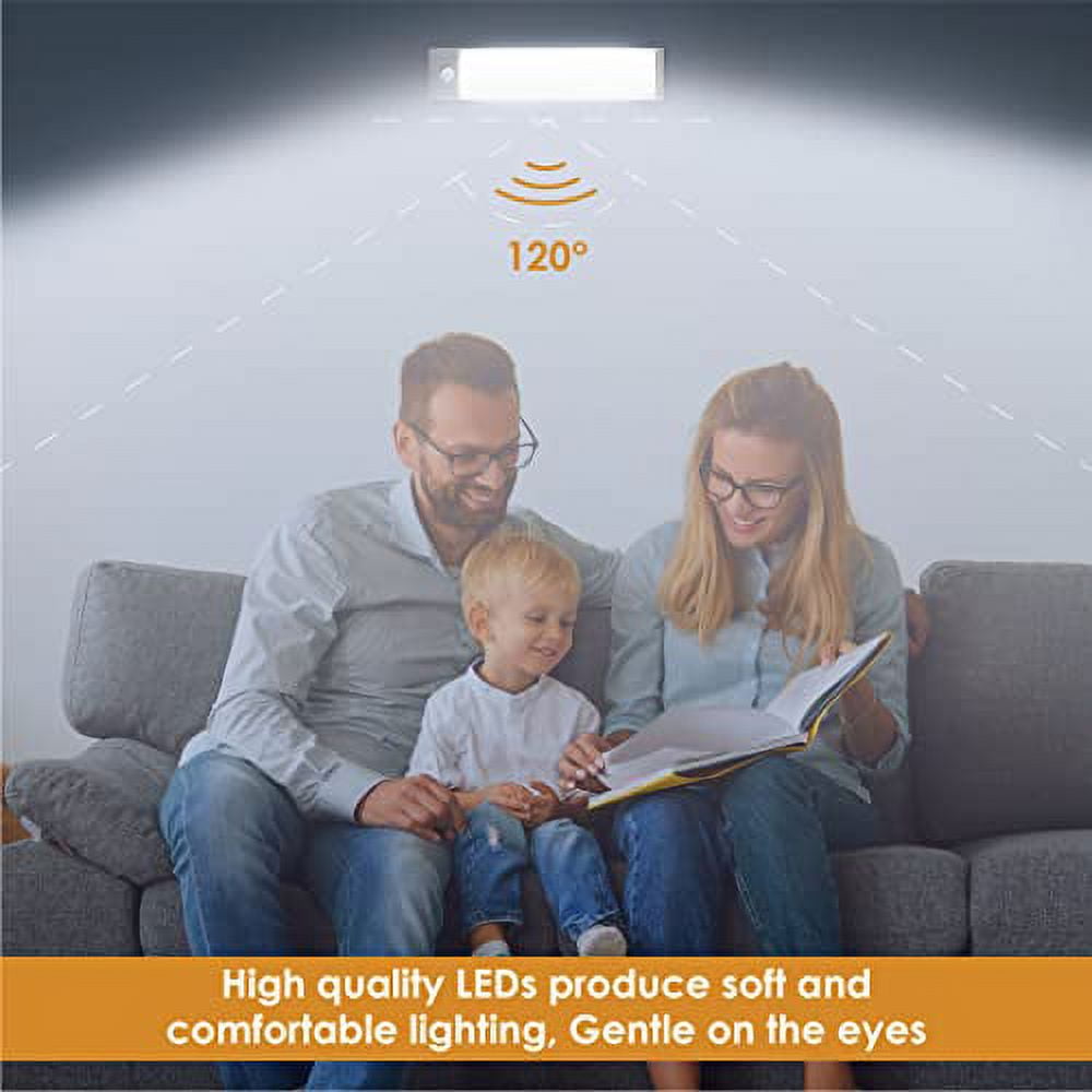 VYANLIGHT 58-LED Motion Sensor Cabinet Lighting, USB Rechargeable Wireless Closet Light, Warm and Natural White, 1500mAh, 2 Pack
