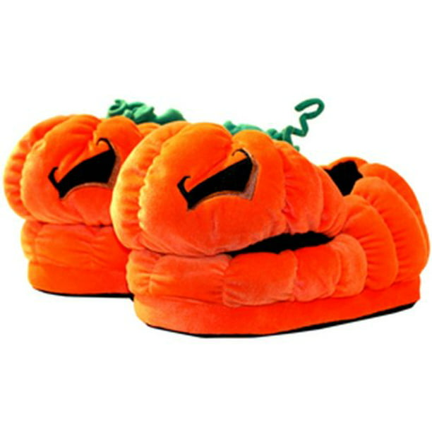 Jack O'Lantern Orange Pumpkin Plush Slippers by Toy - Walmart.com