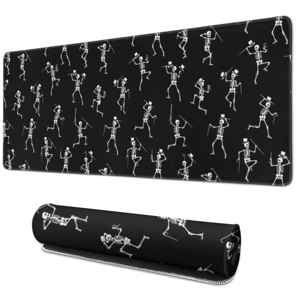 Long Mouse Pads for Desk,Black Dancing Skeleton Pattern Desk Mats on Top Of Desks, Desk Mouse Pad Extra Large with 3mm Non-Slip Base and Stitched Edge for Gaming,Office,Work,Home 31.5"x11.8"