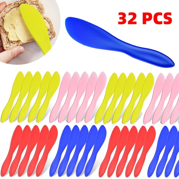 32 PCS Plastic Butter Knife Spreader, Multi Purpose Plastic Butter Spreading Spreader Knife, Kitchen Frosting Knives for Cheese Cream Icing, Lime Green Red Pink Blue