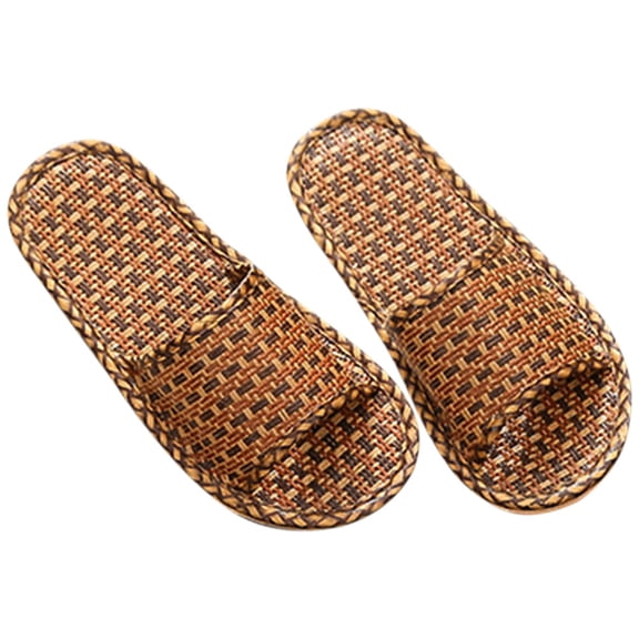 FUEENIRVA Unisex Lightweight Indoor Slippers with Cooling Woven Rattan Straw Upper and PVC Sole Comfortable Footwear