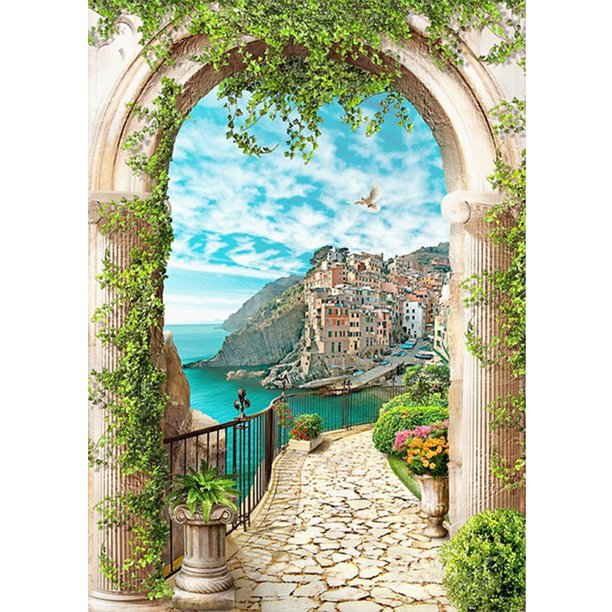 Pintura de diamante 5D DIY Taladro redondo completo Kit de playa Arte Decoración del hogar (E2225) Hugtrwg Para estrenar