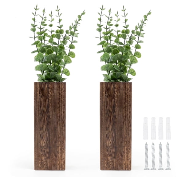 Wood Wall Planter Vase with Artificial Eucalyptus Farmhouse Wall Hanging Decor Planter for Indoor Living Room Bedroom Home 2 Pack