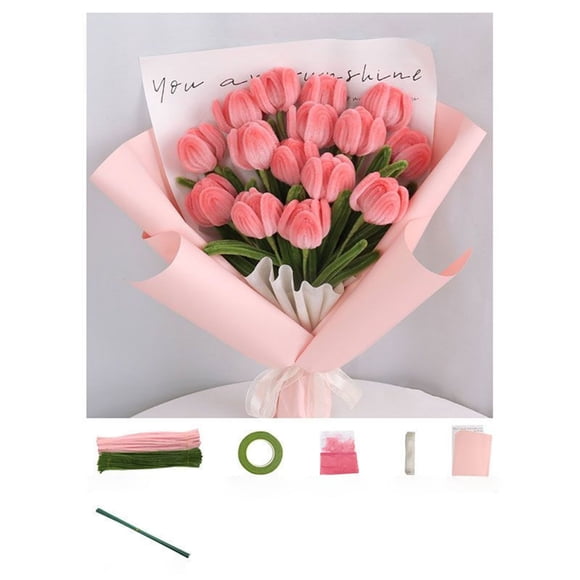 karymi DIY Handmade Twisted Stick Bouquet Tulips Craft Kit for All Ages with Rope Sticks Tape Colored Powder Wrapping Paper Ribbon Creative Homemade Flower Bedroom Decor Birthday Gifts