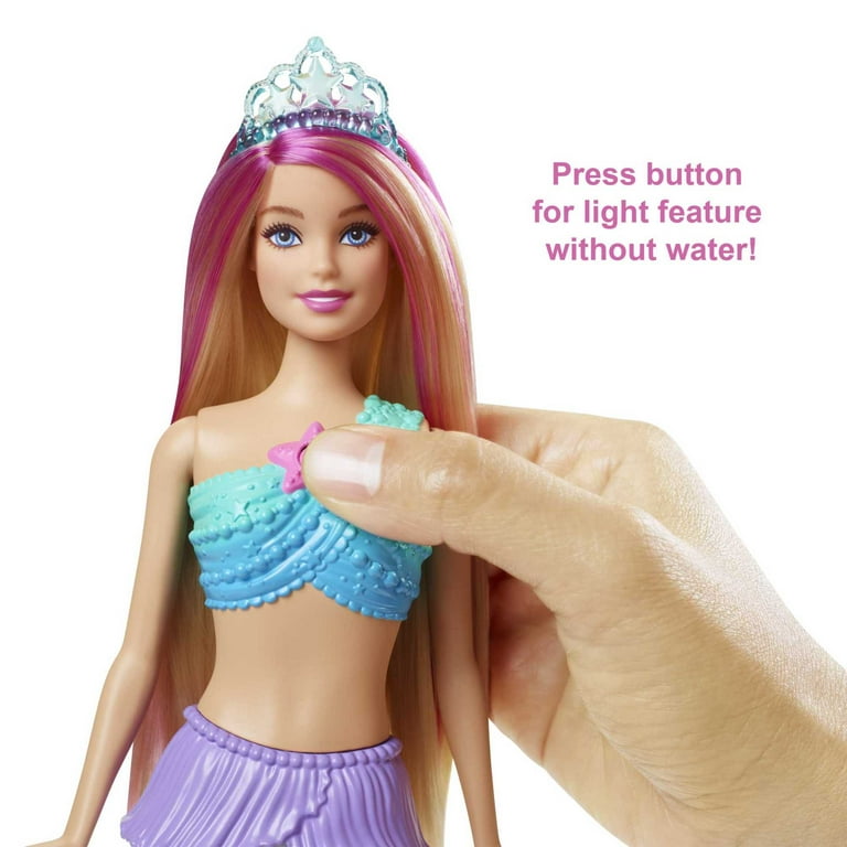 Barbie Dreamtopia Water Light Up Magic Rainbow Fantasy Mermaid Doll with Pink Streaked Hair Walmart