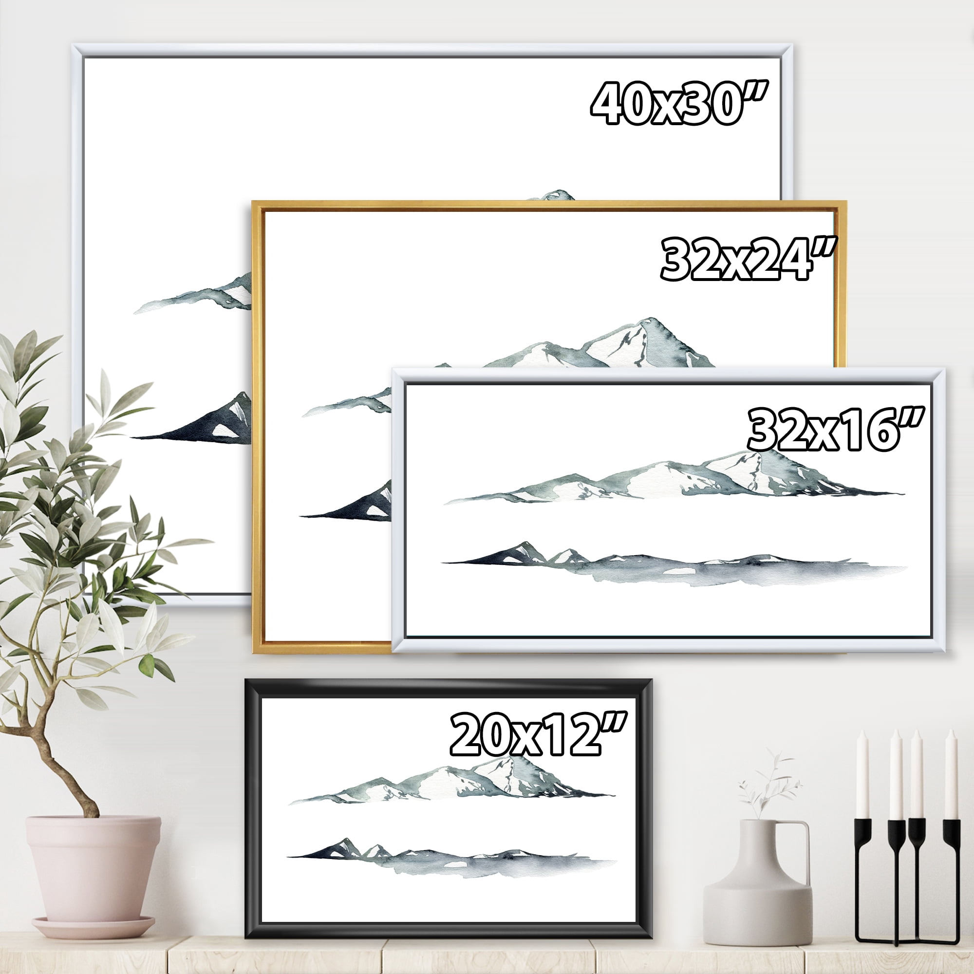 Designart 'Minimalistic Dark Blue Mountains Landscape' Modern Framed Canvas Wall Art Print