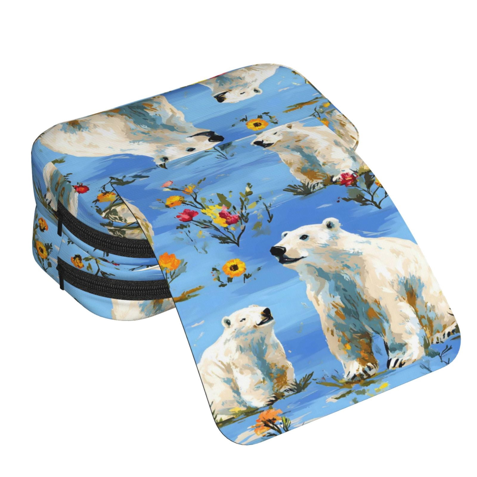 Large-Capacity Flip-Top Double-Layer Pencil Case, Multi-Functional Pocket Pen Case, Durable Stationery Organizer Polar Bear And Flower