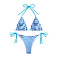 thumbnail image 1 of Guardurnaity de niña con top triangular y cuello halter, braguita estampada, traje de baño de piezas. Tejido suave, perfecto para viajar. conjuntos de ropa Rayas azules METRO, 1 of 6