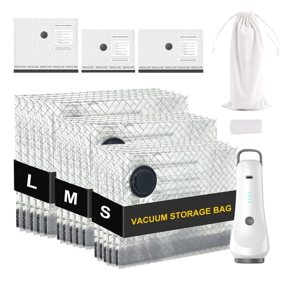 Space Saver Vacuum Seal Storage Bags with Rechargeable Cordless Pump, Assorted Sizes for Travel Luggage, Clothing, Bedding, Pillows & Blanket Organization