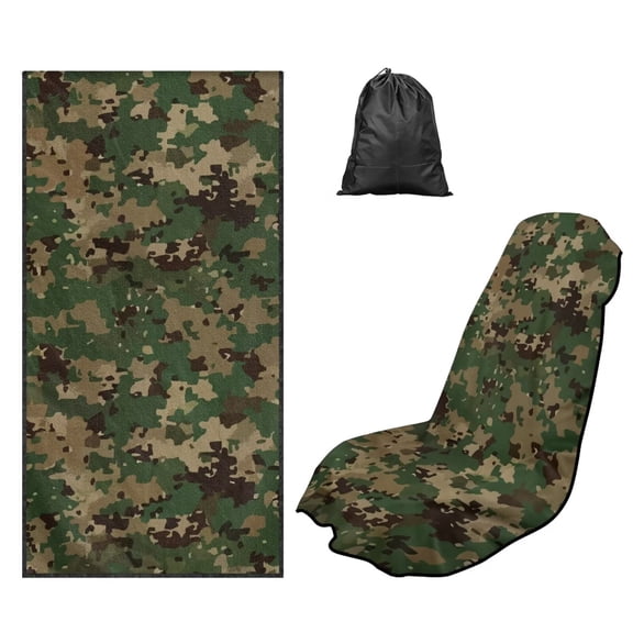Kuiaobaty Camo Print Car Seat Towels for Front Seats Sweat Absorption Towel Bucket Seat Covers for SUV Truck Sedan Quick-Dry Sweat Towel for Gym Workout, Running, Swimming, Beach and Hiking