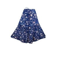 Mogul Womens Full Flared Skirt Blue Floral Print Hippie Boho Holiday Fashion Skirts