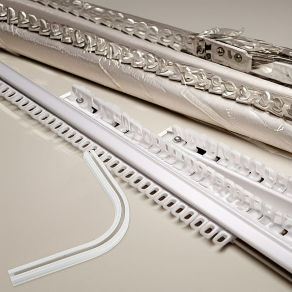 Hemobllo Wall Mounted Silver Curtain Rod Track Bracket with Adhesive Installation Feature