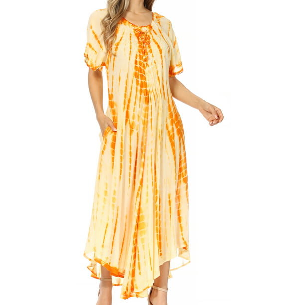 Sakkas Melika Tie Dye Caftan Dress - Rust - One Size - Walmart.com