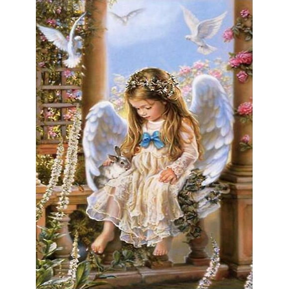 Dww-30x40 Cm 5d Peinture Diamant Diy Complet,petit Ange Mignon Fille Dessin Anim Diy Diamond Strass Toile Point De Croix Painting Par Numro Pour Dcor
