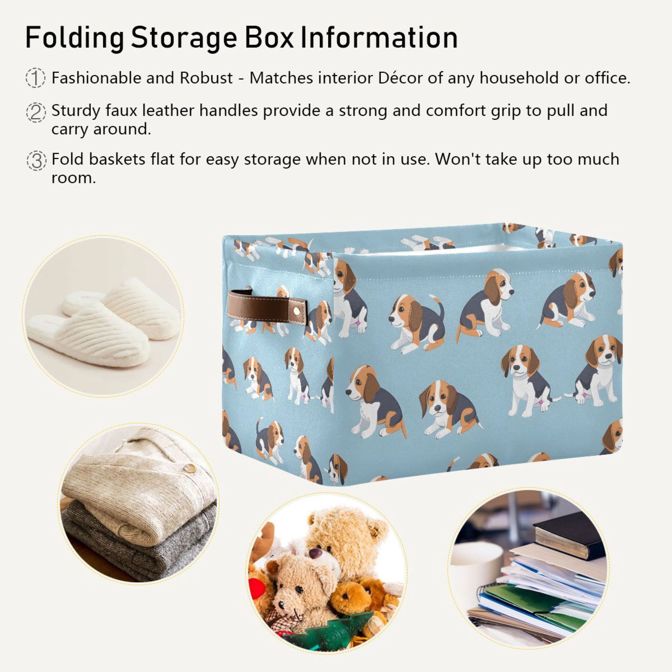 Ryvnso Cute Beagle Dogs Storage Basket Large Bin Foldable Boxes Toys Organizer 14.2x10.2x8.3in 2 PCs