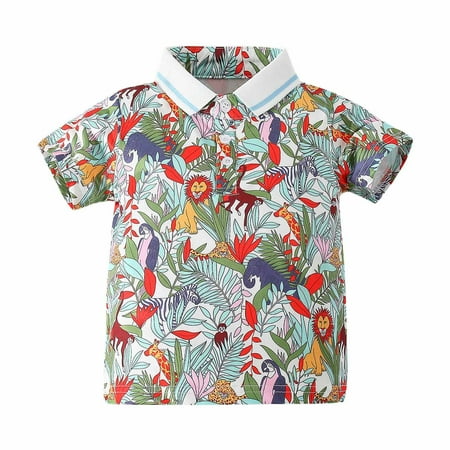 

Virmaxy Toddler Baby Boys Trendy Cotton Printed Hawaiian Shirt Kids Boys Short Sleeve Open Fron Tops Button Lapel Beachwear with Pocket Summer Fashion Casual Lightweight Blouse Multicolor-B 1T
