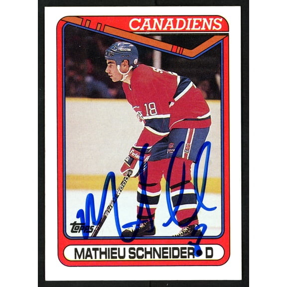Mathieu Schneider Autographed 1990-91 Topps Rookie Card #372 Montreal Canadiens SKU #150161