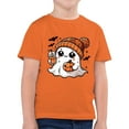 thumbnail image 4 of enyan Boys Girls Halloween Shirts Ghost Tshirt Toddler Boy Girl Cute Pumpkin Tee Tops Spooky Season Fall Clothes(Orange,8-9 Years), 4 of 5