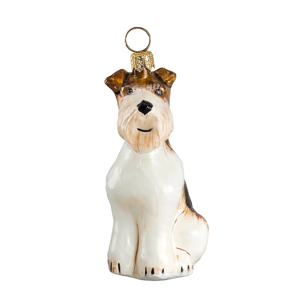 Wire Coat Fox Terrier Sitting Dog Polish Blown Glass Christmas Ornament