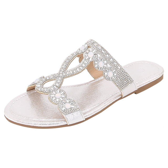 adviicd Sandales Femmes Confortables Sandales Plates pour Femmes à Bout Ouvert à Bride à Enfiler Sandales Confort Argent,40