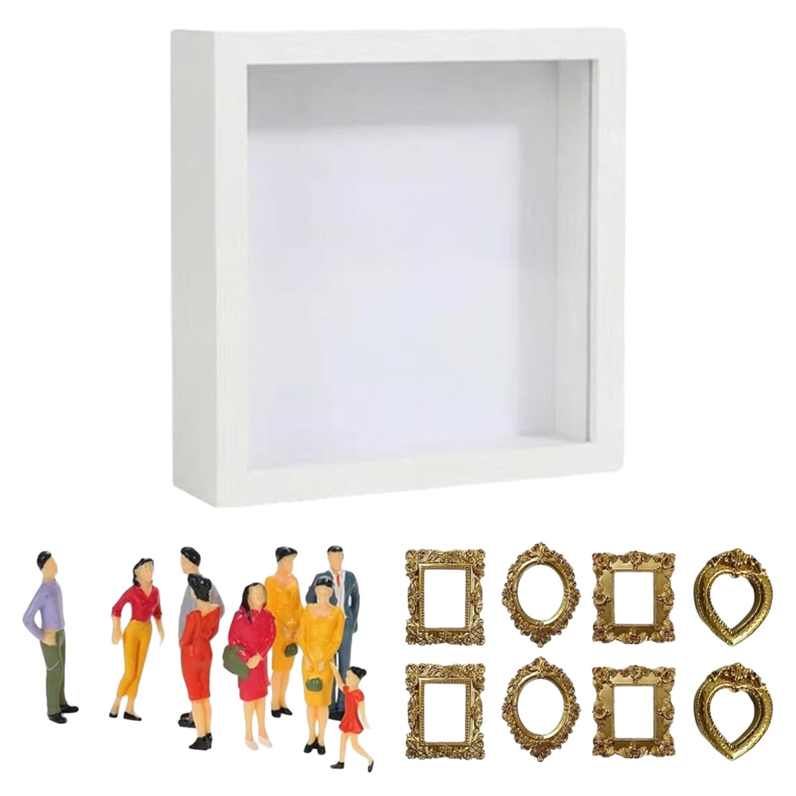 DIY Mini Museum Silhouette Shadow Box Frame Kit – Personalized Memory Display with Mini Figurines Custom Photo Shadow Box for Home Décor & Meaningful Gifts (White)