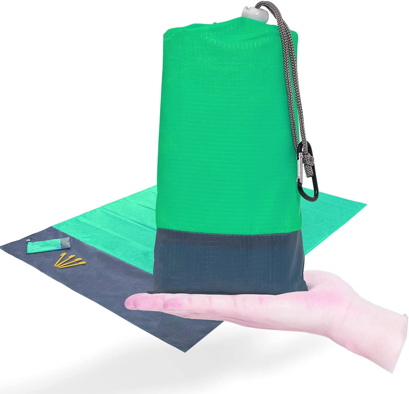 Couverture de Plage Sans Sable 78 Pouces x 55 Pouces Imperméable Tapis de Plage Extérieur, Nylon Doux Séchage, Couverture de Poche Compacte pour Camping, Randonnée, Festivals de Musique, Voyage, Lavable en Machine (Vert)