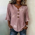 thumbnail image 2 of Oversized Tshirts for Women Elegant Blouse | Exquisite Print T Shirt | V Neck Sleeve 3/4 Sleeve Pink Summer Tops for Women, 2 of 4
