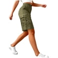thumbnail image 5 of HKYNLAG Womens Bermuda Shorts High Waisted Cargo Shorts with Pockets Elastic Knee Length Summer Casual Shorts with Pockets Green XL, 5 of 6