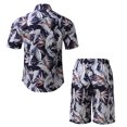 thumbnail image 4 of Conjunto casual de blusa y pantalones de playa de manga corta con estampado de botones para hombre Pompotops  oipoqjl36175, 4 of 6