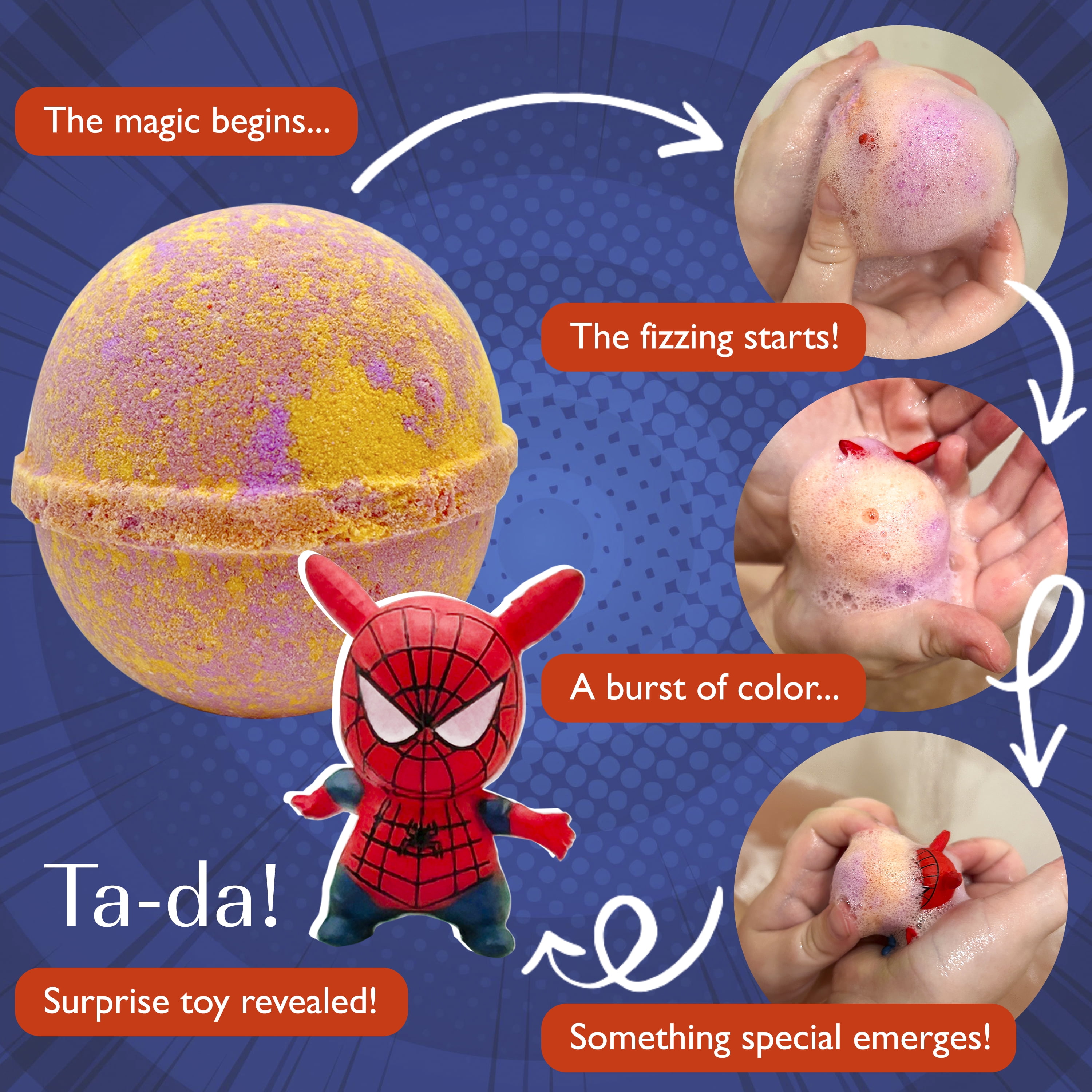 Bath Bombs for Kids with Surprise Inside Pica Hero Toys Handmade in USA Natural and Safe by Relaxcation