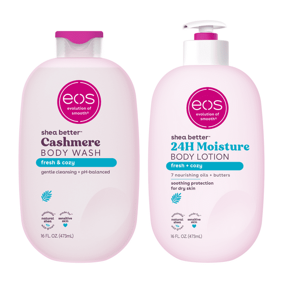 Bundle of eos Shea Butter Lotion & Body Wash, Fresh & Cozy, for Dryness 16oz