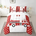 thumbnail image 2 of Castle Fairy Red Fire Truck Twin Bedding Sets 7-Piece for Preppy Child Children,Cartoon Car Theme Bedding Comforter Set Microfiber,Kawaii Stars Print Breathable Sheet Sets,Lightweight Room Decor, 2 of 8