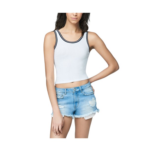 Camiseta sin Mangas Aeropostale para Mujer Recortada Acanalada Blanca Grande