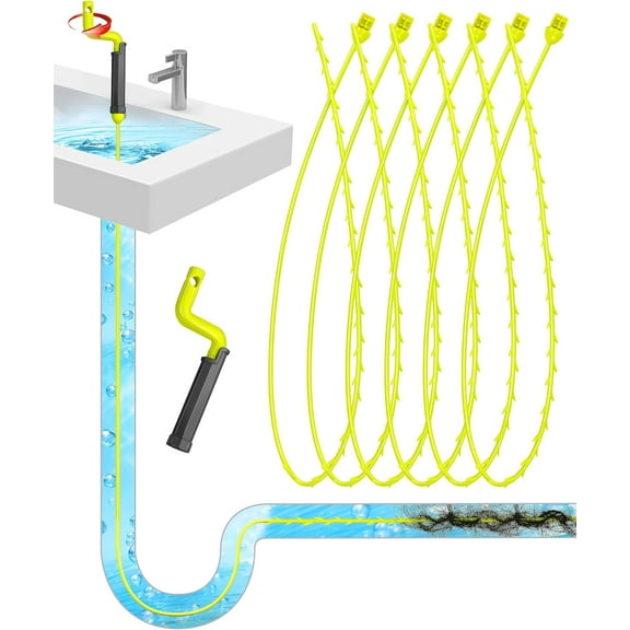 35Inch Drain Clog Remover Tool, Drain Snake Hair Remover with Rotating Handle, Hair Catcher Drain Auger Cleaner Tool & Plumbing Snake, Hair Cleaning Tool Can Use On Most Drains, Sink Snake(6PCS)