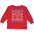 thumbnail image 3 of Inktastic Happy Hanukkah Sweater Style Design with Menorah and Dreidel Boys or Girls Long Sleeve Toddler T-Shirt, 3 of 5