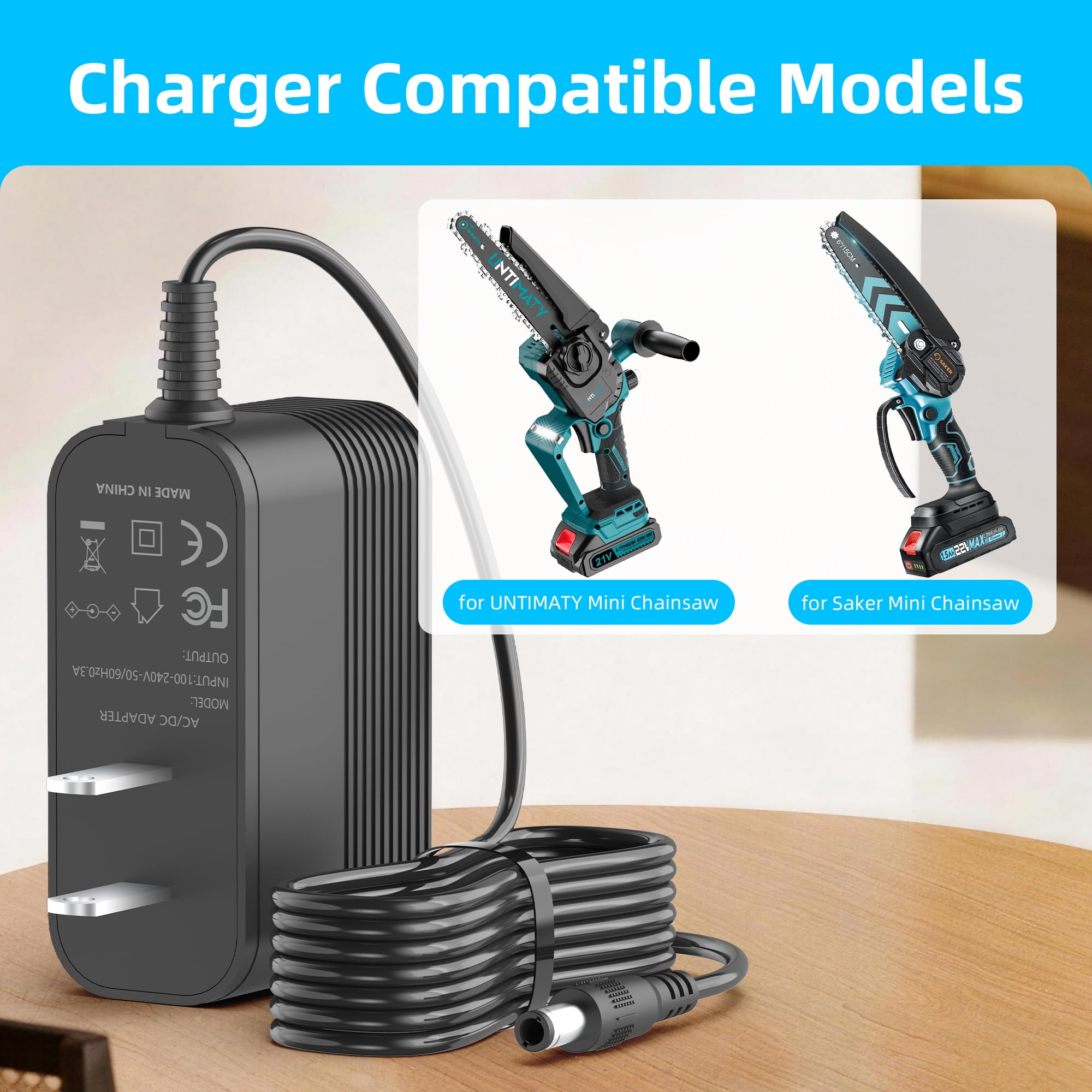 21V Charger for Mini Chainsaw Battery Compatible with UNTIMATY and Saker 6 inch Mini Chainsaw Battery Replacement Power Cord