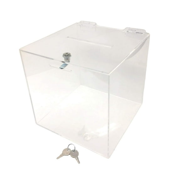 Boîte de Vote Verrouillable 8"L x 8"H Boîte de Suggestion Qty 1 Boîte de Concours Sécurisée à Fentes Transparentes Articulées par les Supporteurs de Marketing