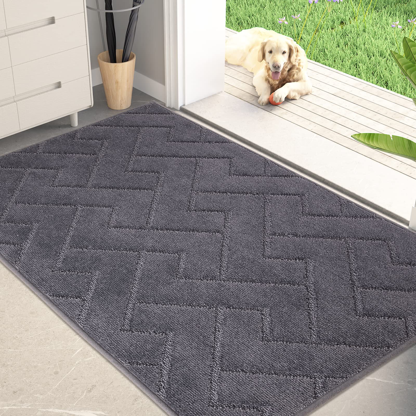 Vaukki Indoor Doormat, Non Slip Absorbent Mud Trapper Low-Profile Inside  Floor Mats, Soft Machine Washable Large Rugs Door Carpet for Entryway