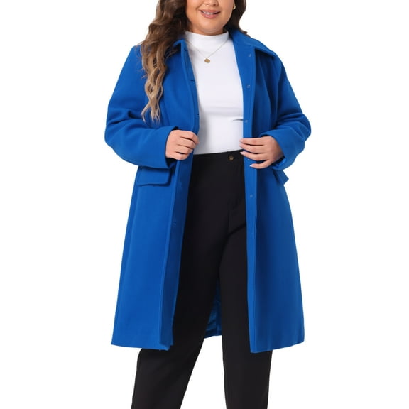 DARING DIVA Women's Plus Size Elegant Peter Pan Collar Single Breasted Coat 1X Royal Blue