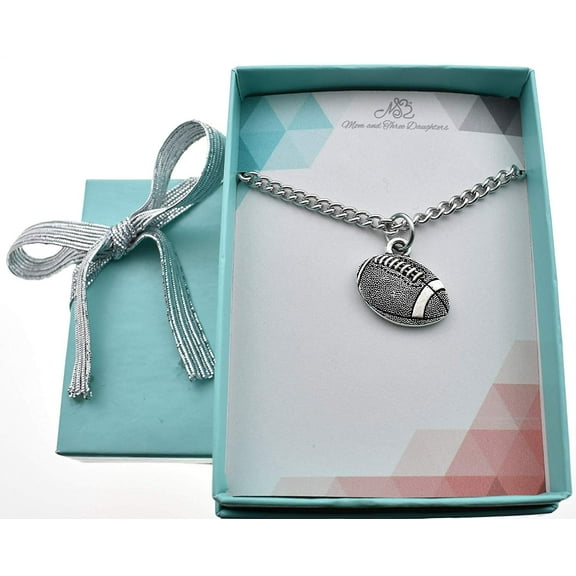 Football Charm Pendant in Silver Pewter on an 18” Stainless Steel Chain. Men's Necklace. Men's Jewelry. Football Mom