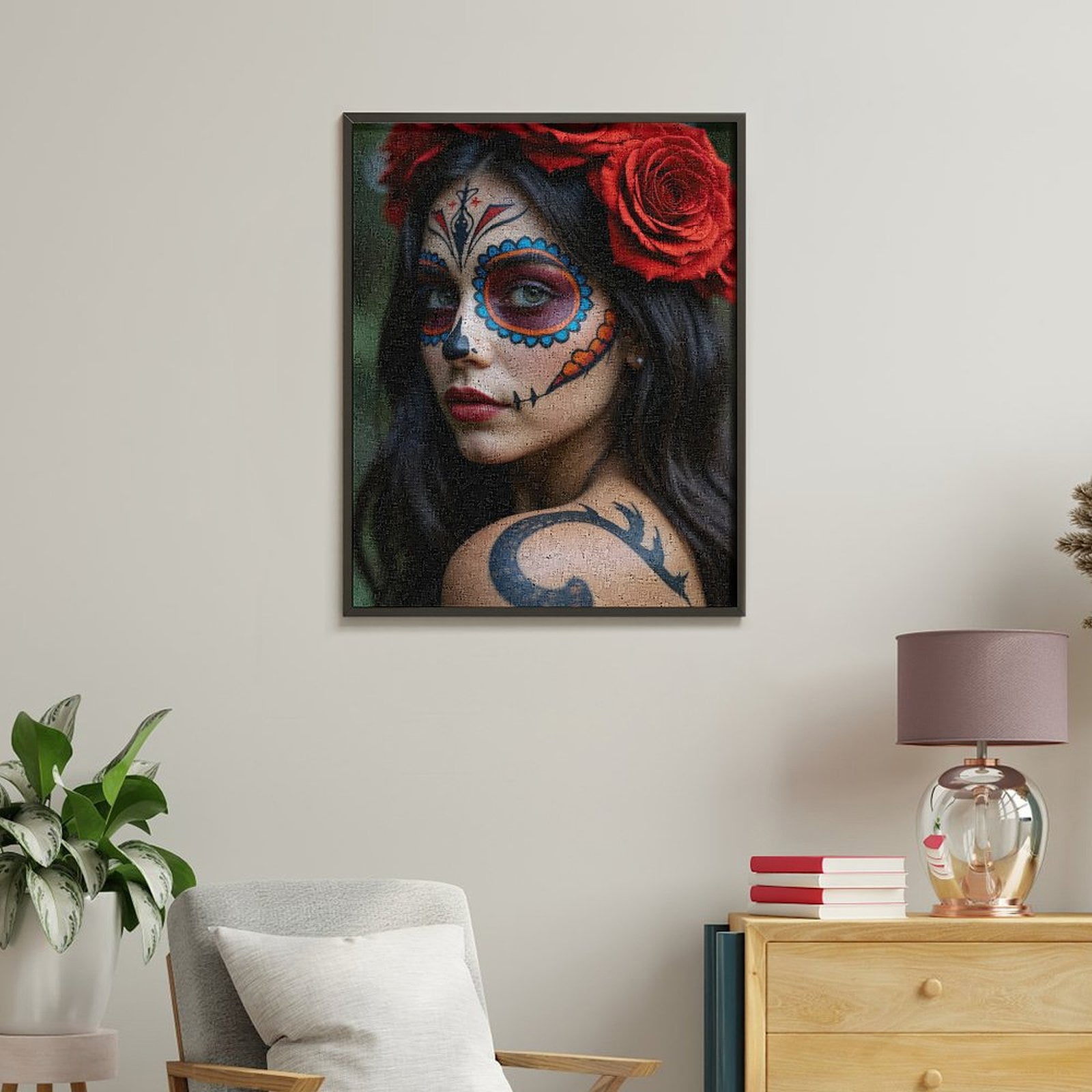 Paint By Numbers Kit for Adults Beginner - Face Paint Red Roses Tattoo Art DIY Canvas Painting Kits for Adults, Frameless Paint By Number for Adults for Home Wall Decor 16x20 Inch