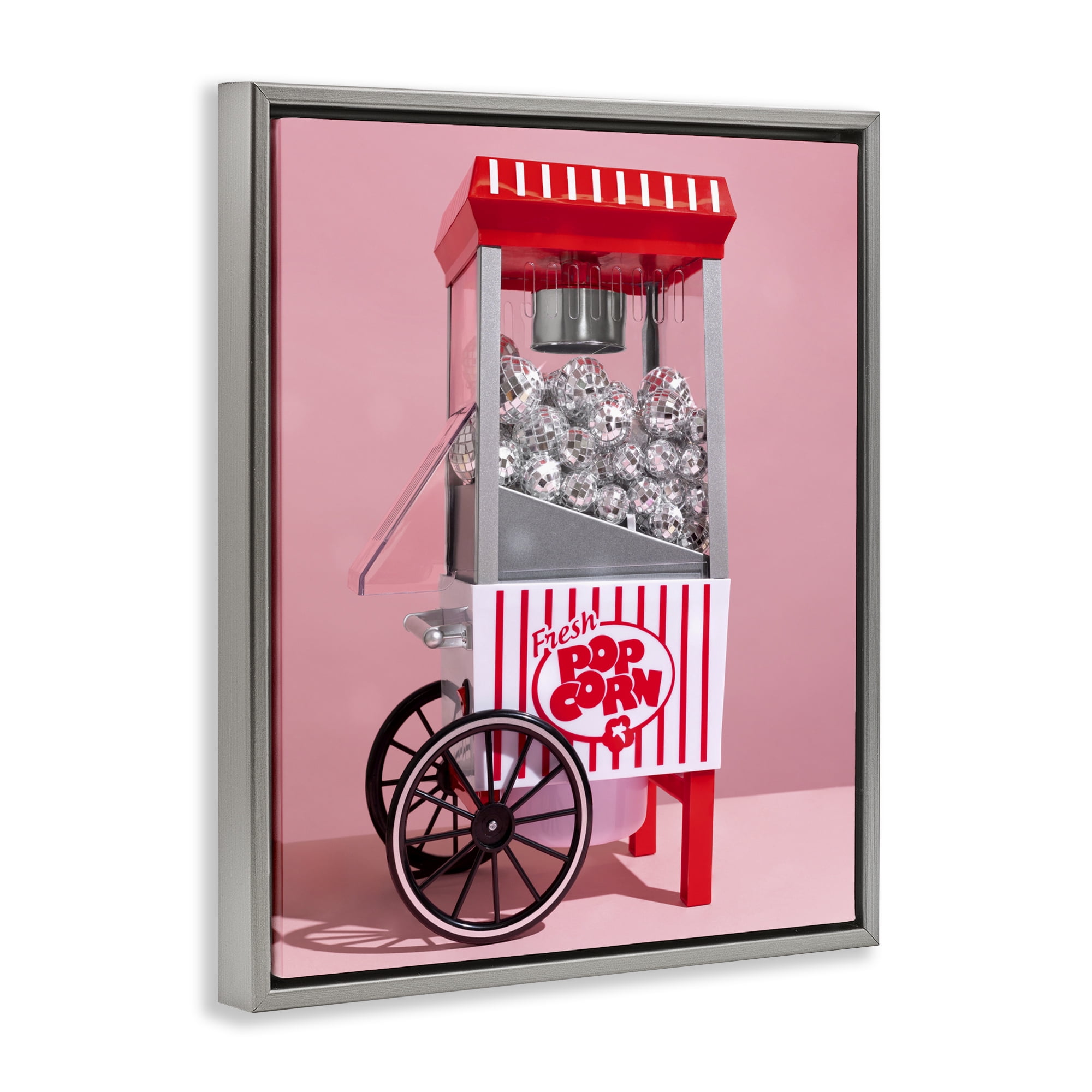 Stupell Industries Movie Popcorn with Disco Balls Gray Framed Floater Canvas Wall Art, design by LISH Creative
