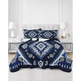 thumbnail image 3 of Boho Navy Blue Grey Queen Size Down Alternative Comforter,Lightweight Comforter Quilt Bedding Set with Pillow Shams Ethnic Geometric Southwestern Vintage Bed Comforter Duvet Insert 90"x96", 3 of 7