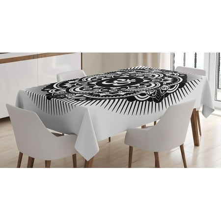 

Yoga Tablecloth Monochrome Henna Tattoo Art Style Mandala Round Mehndi Ethnic Harmony Symbol Rectangular Table Cover for Dining Room Kitchen 60 X 90 Inches Black and White by Ambesonne