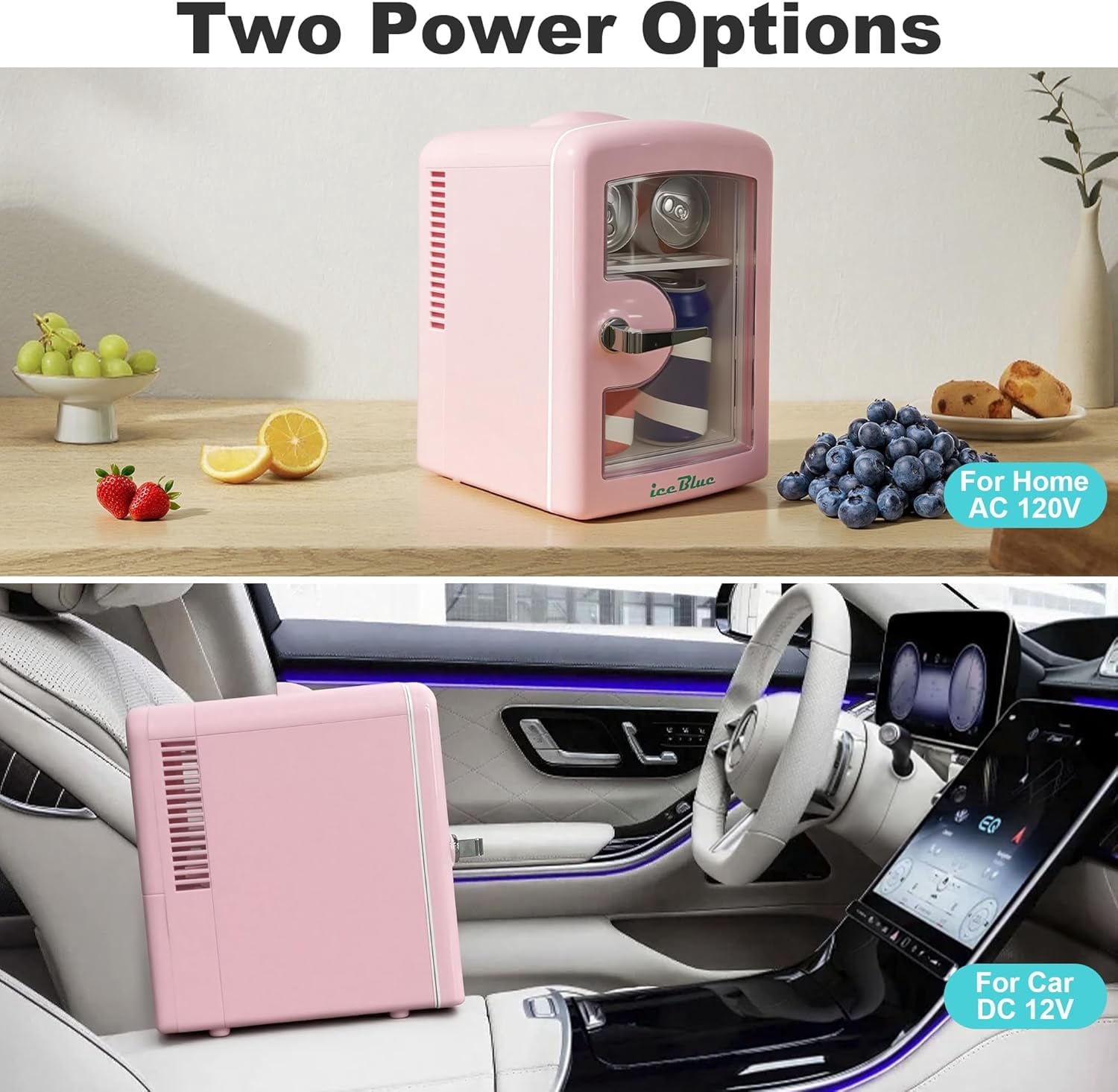 Fridge 4L with Viewing Window, Portable Skincare & Beverage Cooler for Bedroom Car Office Dorm Gift Pink