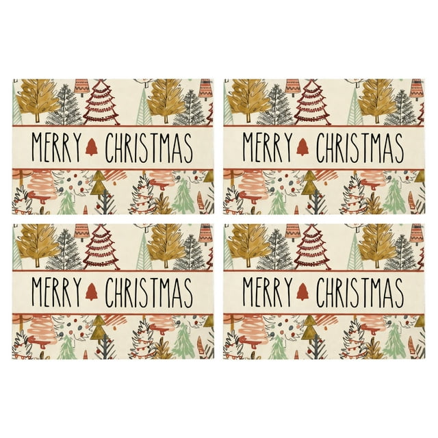 E Christmas Placemat Set 4 Pieces 12X18 Inches Winter Snowflake Table Mats For Party Kitchen Dining Room Decoration Style E