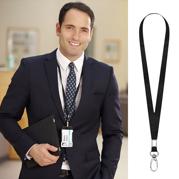 TUWAFE Black Flat Lanyards for ID Badge Card Holder Keychains,Comfortable Neck Straps with Metal Swivel Hook