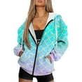 thumbnail image 4 of SCRAWLGOD Colorful Fish Scales Zip Hoodies for Women Lightweight Hooded Sweatshirt Zipper Front Women Park with Pockets Graphic Zip Up Hoodies for Women Size S, 4 of 7